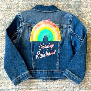 Girls Denim Jacket w/ Rainbow